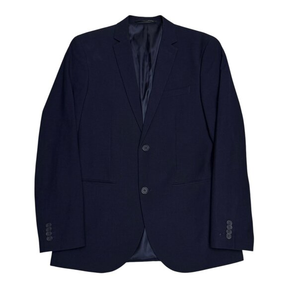 H&M Slim Fit Navy Blue WOOL Blend 2 Piece Blazer Jacket & Pants SUIT Mens Medium - Picture 2 of 6